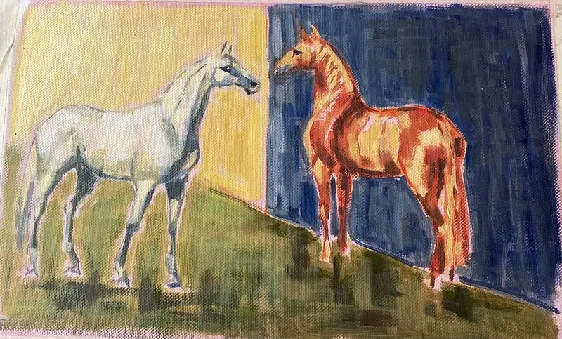 Oljemålning Hästar, cirkus av Marie-Louise Winbladh