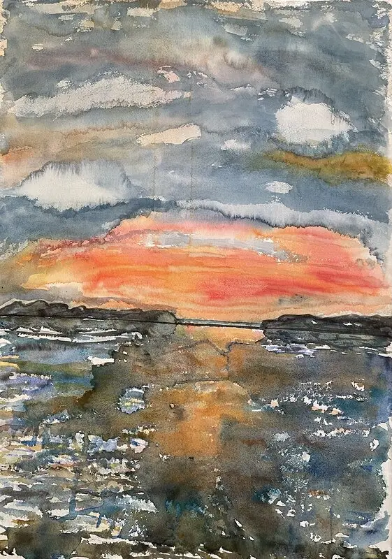 Akvarell Havet rodnar av Lena Sjöberg