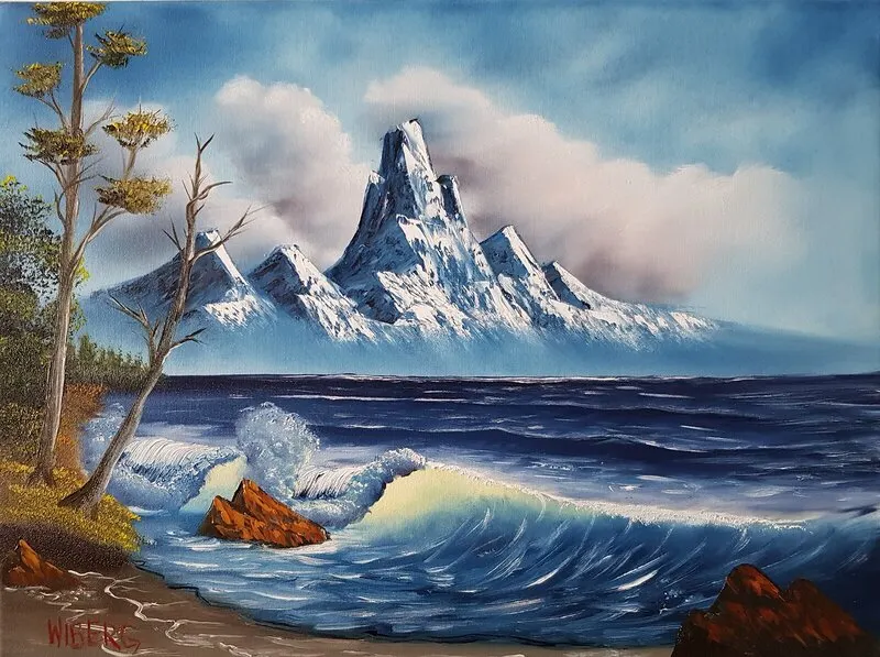 Oljemålning 9.12. Mountain by the Sea av Anders Wiberg