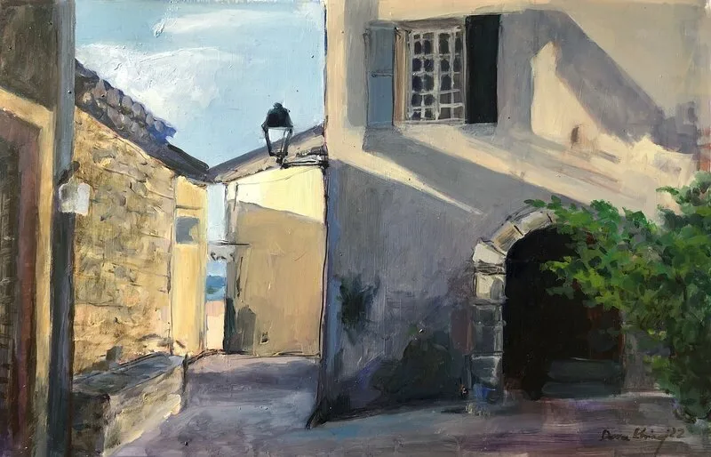 Oljemålning Seguret-Provence av Dora Krincy