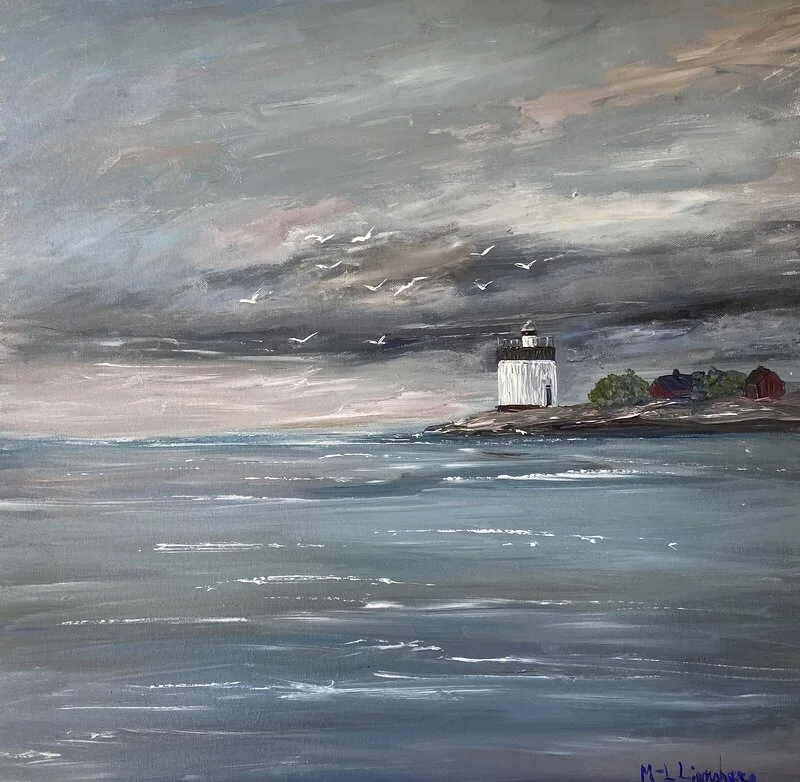 Akrylmålning Oväder över Svartklubbens Fyr av Marie-Louise Ljungberg