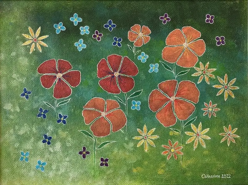 Akrylmålning Blomsterängen av Catharina Johansson Söderström