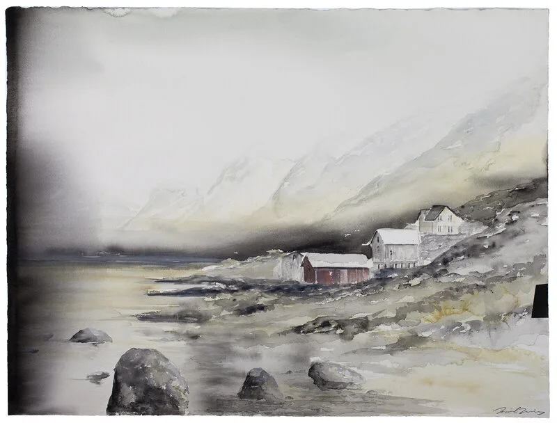 Akvarell Fjord av Daniel Zausnig