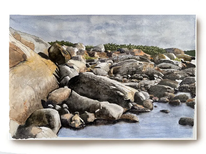 Akvarell Snöholmen, Hakefjorden av Thomas Ahlander