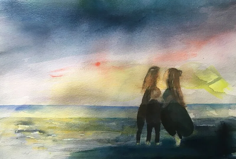 Akvarell Kvällstund på stranden av Gunilla Tuvin