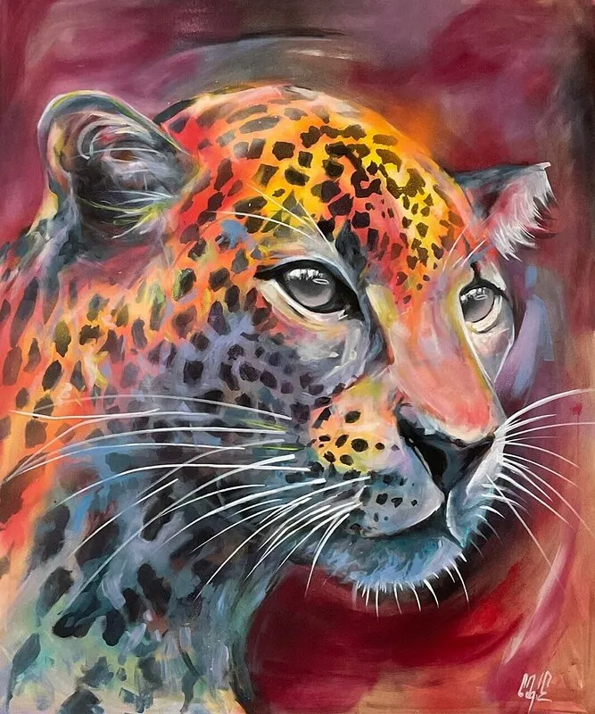 Akrylmålning Leopard av Christofer "Sagie" Siwertz-Svedjeby