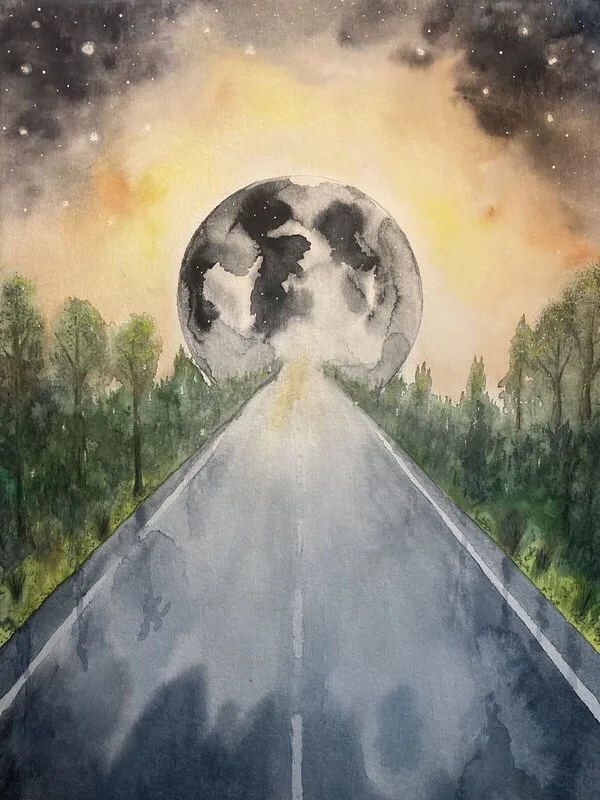 Akvarell The Long Road Home av Linda Lundström