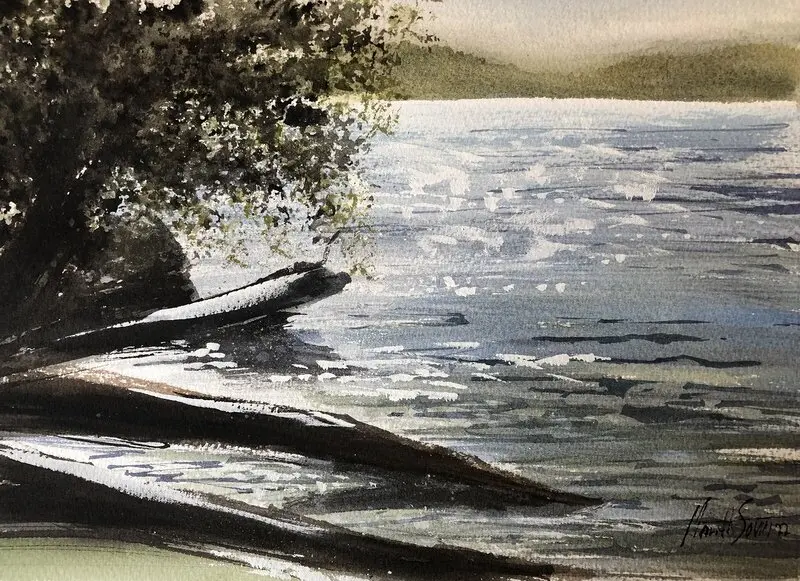 Akvarell Solblänk i September av Märith Sovin