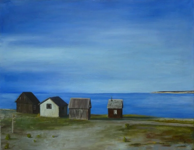 Oljemålning Sjöbodar av Britt-Marie Johansson
