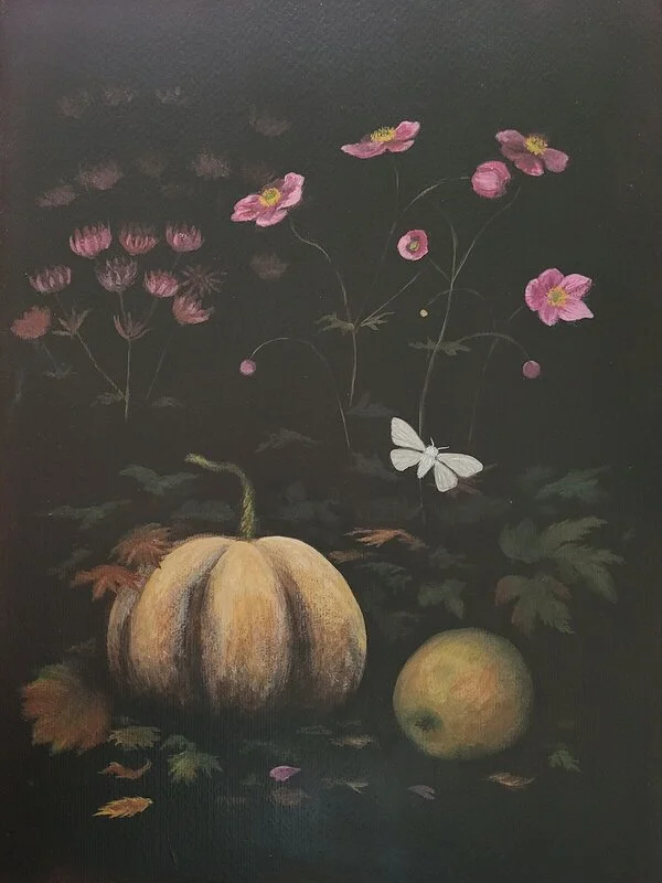 Akrylmålning Höst i trädgården av Catharina Holmberg