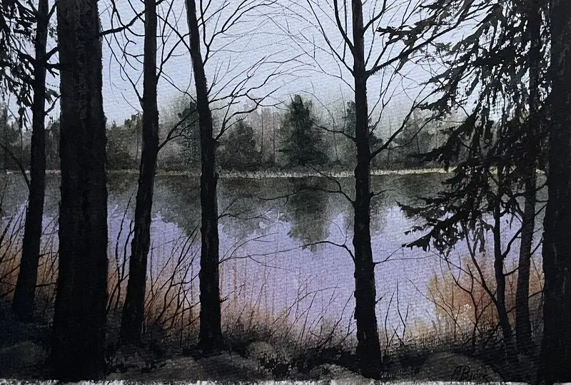 Akvarell Träden vid sjön av Anette Björk Swensson