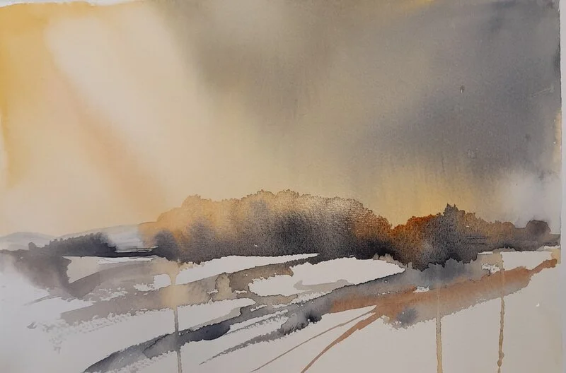 Akvarell Höstljus av Petra Skogsberg