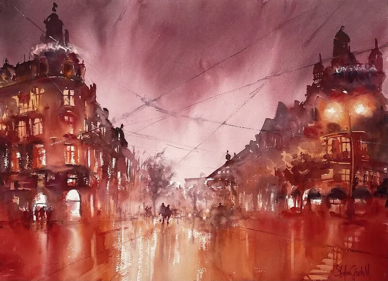Akvarell Stockholmsnatt av Stefan Gadnell