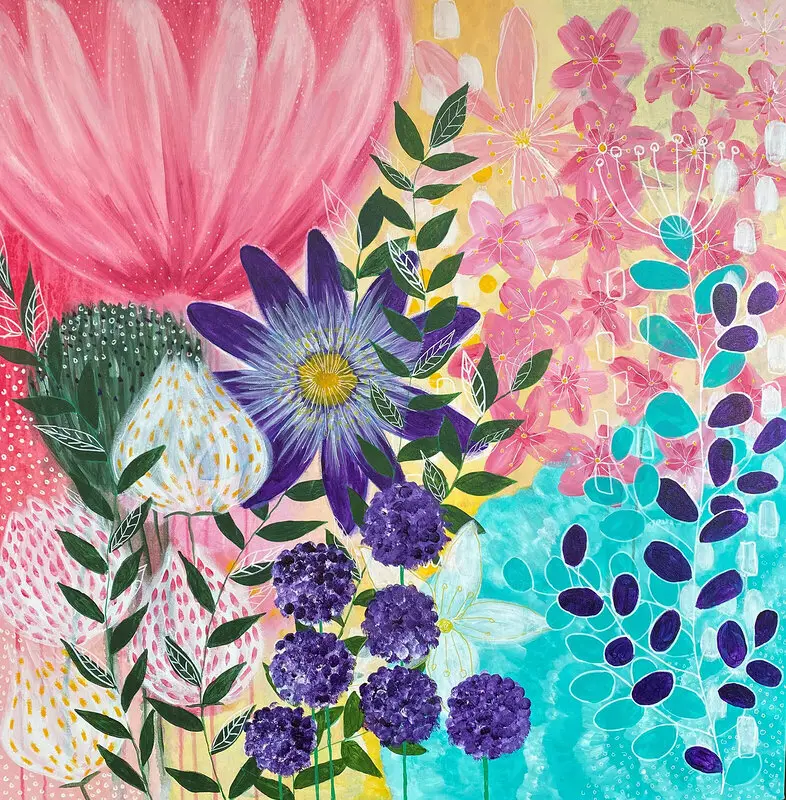 Akrylmålning Rosa blomma i bukett av Caroline Svennerstedt