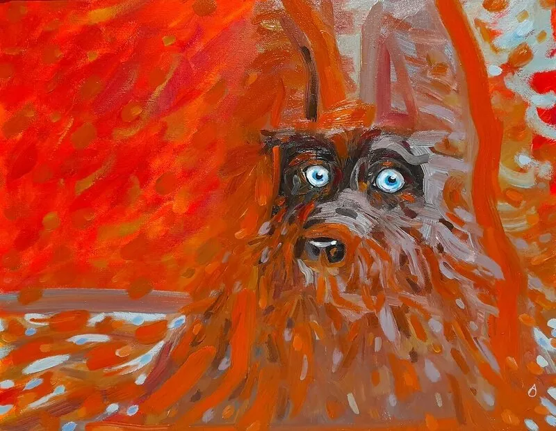 Oljemålning NYFIKEN HUND av Anette Classon