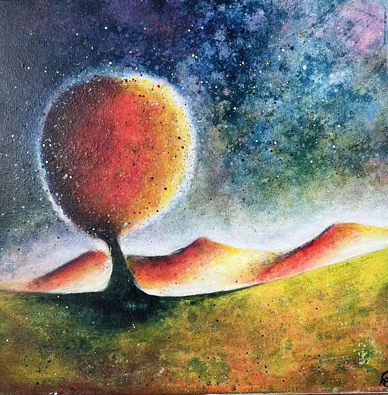 Akrylmålning Det gyllne trädet av Agneta Ayoub