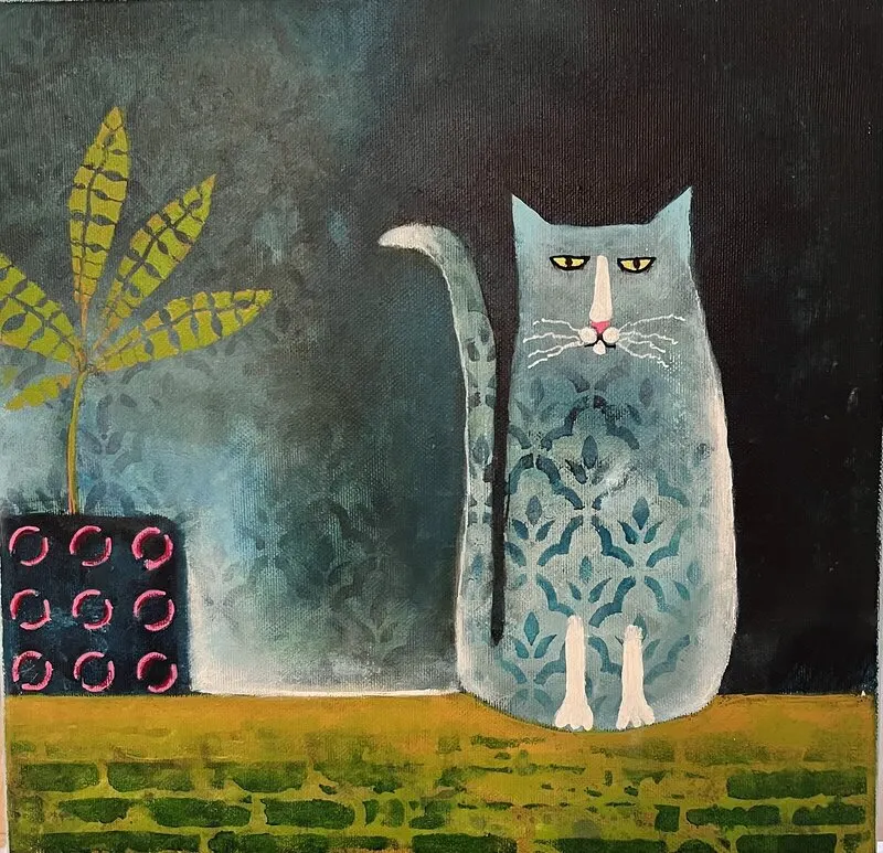 Akrylmålning Den blå katten av Agneta Ayoub