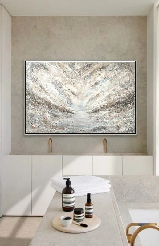Akrylmålning Loving Ocean Swans - Abstract original painting av Artbymiss.j
