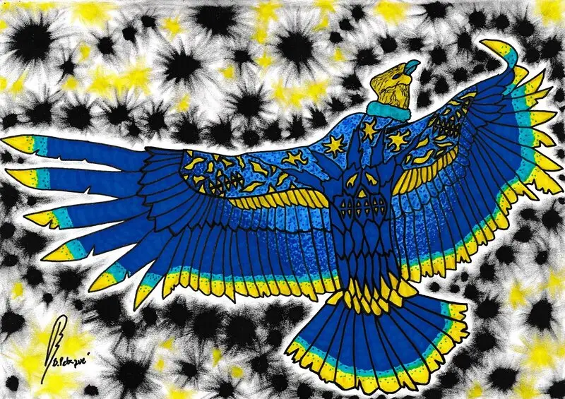 Kondor, teckning, oljepastell - El Cóndor de los Andes. av Bernardo Per Fredrik Pebaque