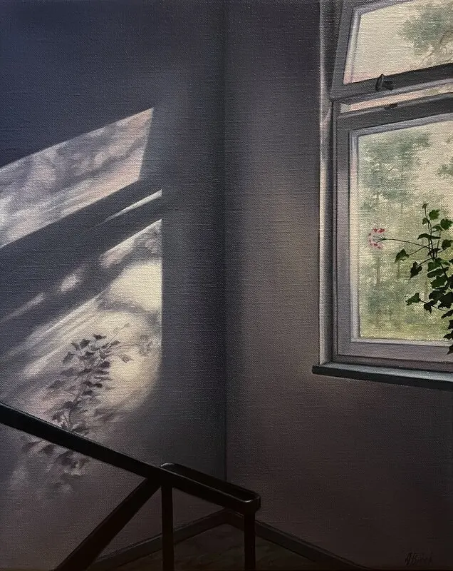 Oljemålning Blomman i trapphuset av Anette Björk Swensson
