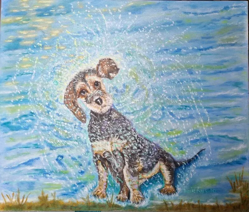 Oljemålning Änglahund av Marie Larsson