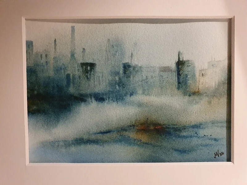 Akvarell Stormy city av Margareta Våhlin