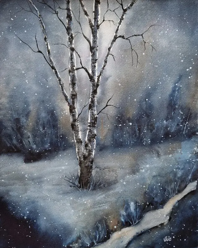 Akvarell Night mystery av Marie-Louice Eriksson