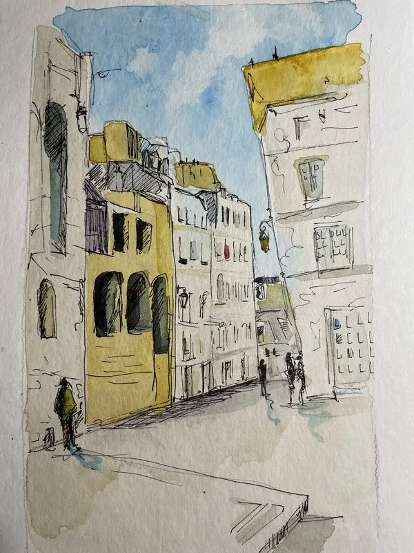 Akvarell Fantasistad av Eva Liedholm