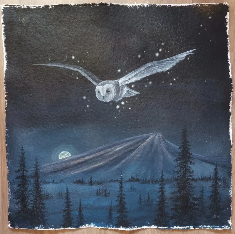 Akrylmålning Midnattsfärd av Anna Komstadius