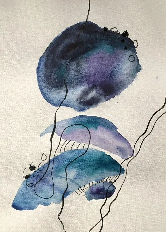 Akvarell Tre kroppar i förening av Gunilla Tuvin