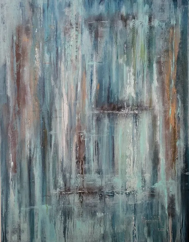 Akrylmålning Isblå kristall av SkogsdottiR / Charlotta Pettersson