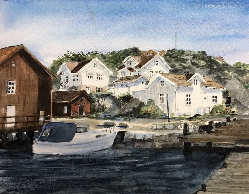 Akvarell Nösund av Stig Nilsson