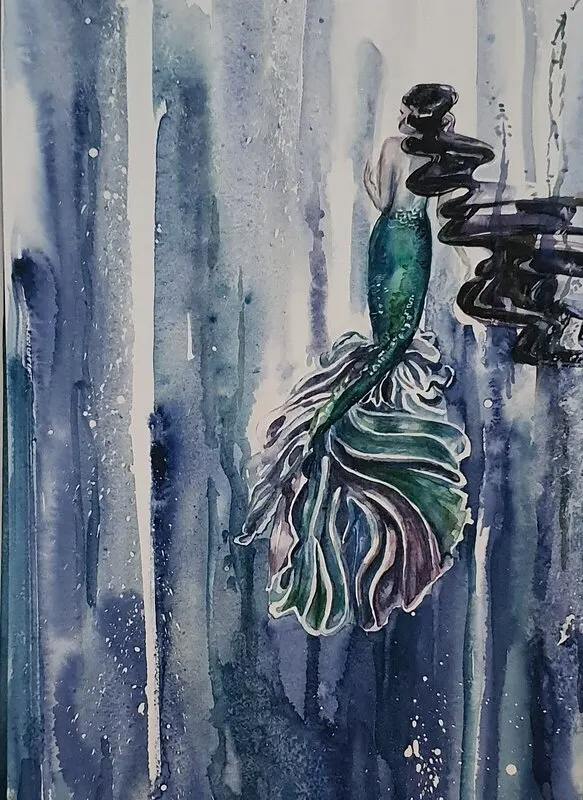 Akvarell Sjöfolk, blyg av Molly, Monika Hellgren