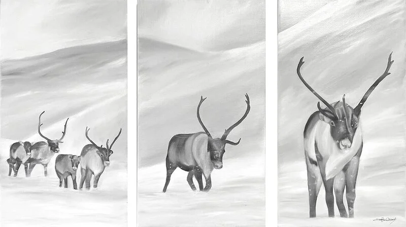 Oljemålning Triptyk Whiteout av Sofia Ohlsén
