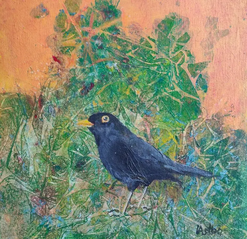 Akrylmålning Koltrast av Ingrid Astbo