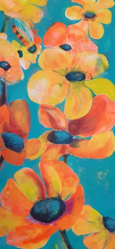 Akrylmålning Så länge det surrar är det fortfarande sommar II av Paula Lindskoug Nyberg