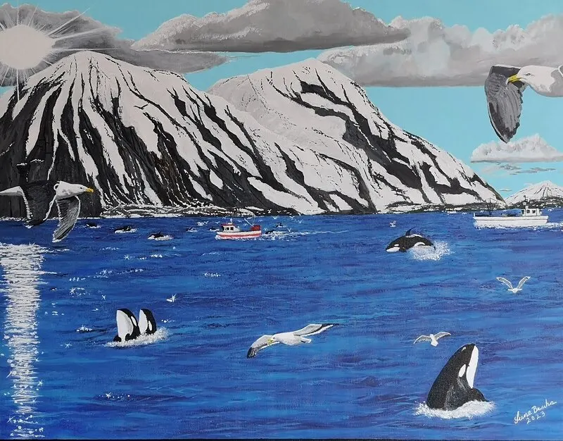 Akrylmålning Sillfrukost av Sune Bruhn