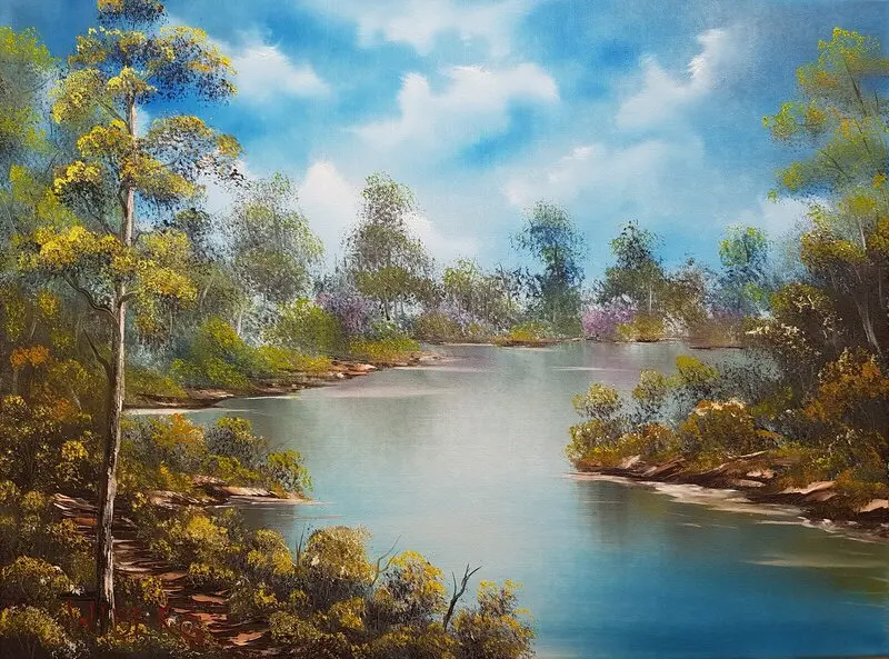 Oljemålning 14.9. Riverside Escape Oval av Anders Wiberg