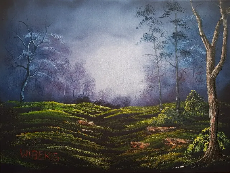 Oljemålning 14.12. Misty Forest Oval av Anders Wiberg
