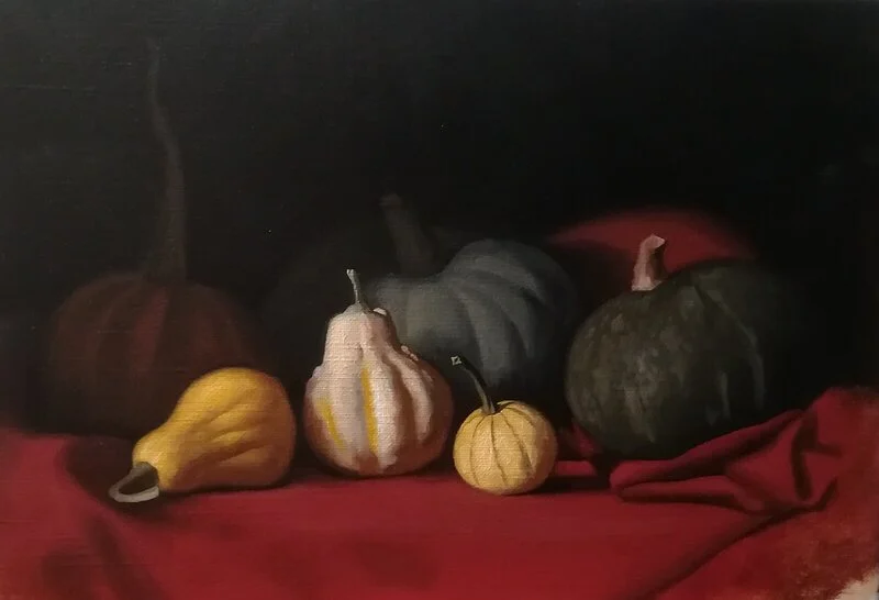 Oljemålning Stilleben med pumpor av Johan Sjöholm
