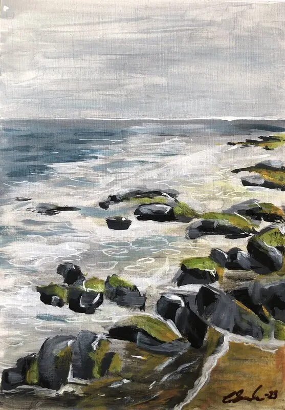 Akrylmålning Stone part of Playitas beach 1 av Corinne Svala