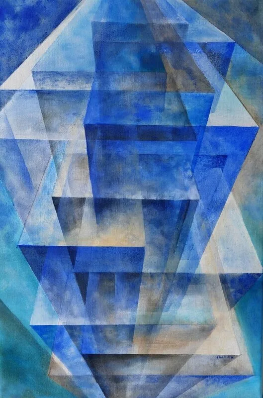 Oljemålning Liten blå av Ilse Hviid