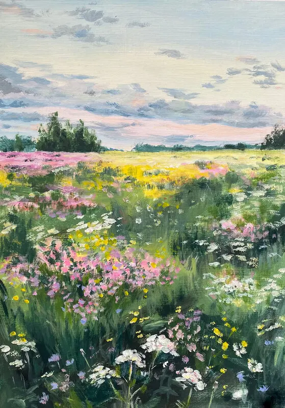 Akrylmålning Summer flowers av Tatjana Albairmani
