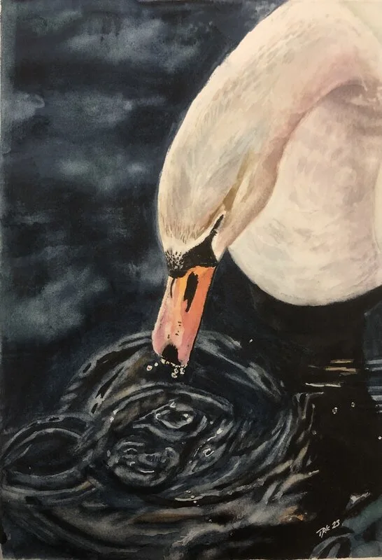 Akvarell Eftertänksam av Tatiana Kjellsson