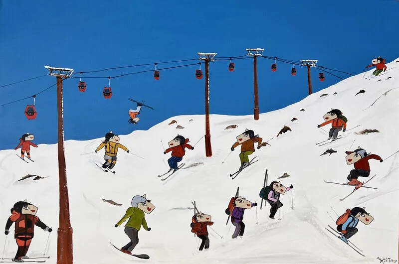 Akrylmålning Bluebird Freeskiing av Catarina Hjort Tolstoy