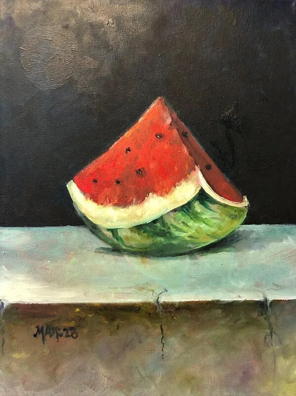 Oljemålning Studio Watermelon av Miguel Habana Castro