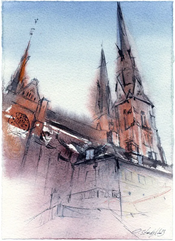 Akvarell Uppsala domkyrka av Olga Sternyk
