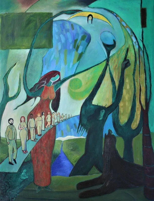 Oljemålning Covid world madness and awakening av Bernard Valter