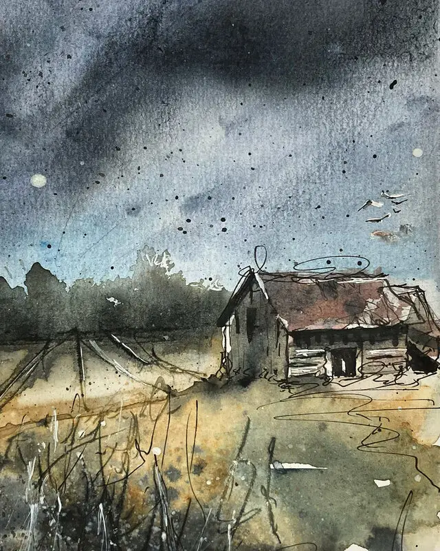 Akvarell Ödehus av Anders Peter Bäckström