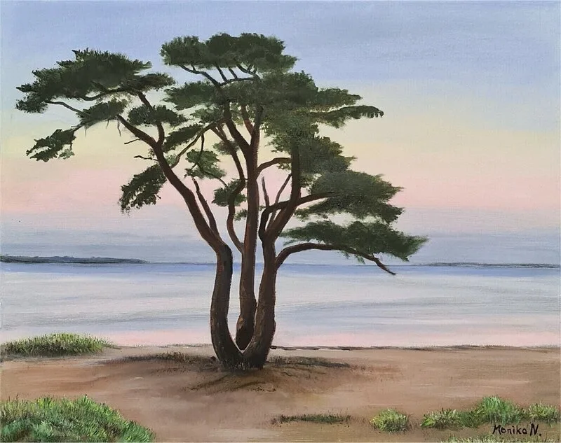 Oljemålning Åhustallen ikvällsljus av Monika Nilsson